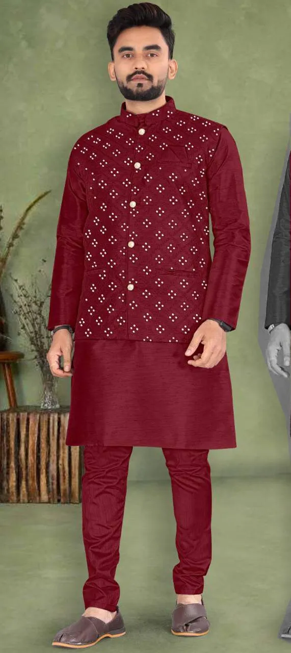 Bangalore Silk Festive Kurta Pyjama with Jacket
