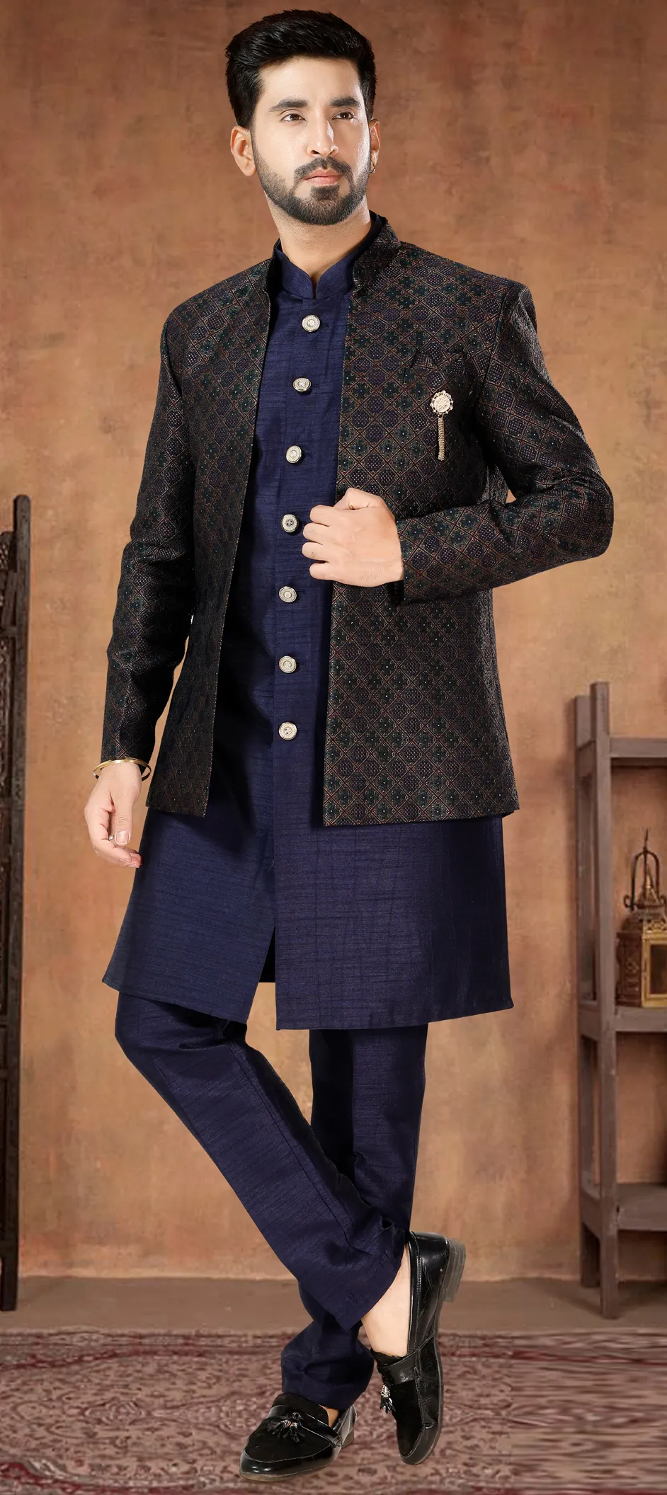 Silk Wedding Kurta Pyjama with Jacket
